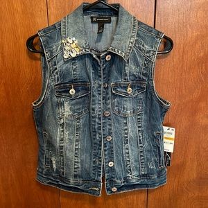INC International Concepts denim vest with rhinestone detail NWT
